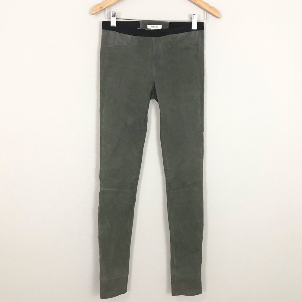 Helmut Lang 2 Leggings Skinny Pants Lamb Leather Green Textured